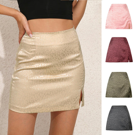Women's Elegant Satin Side Split Slit Zipper High Waist Mini Short Skirt