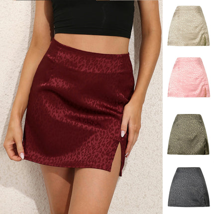 Women's Elegant Satin Side Split Slit Zipper High Waist Mini Short Skirt