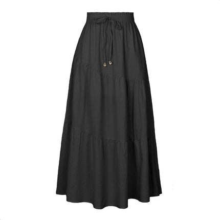 Women's cotton and linen pleated ruffle hem long skirt