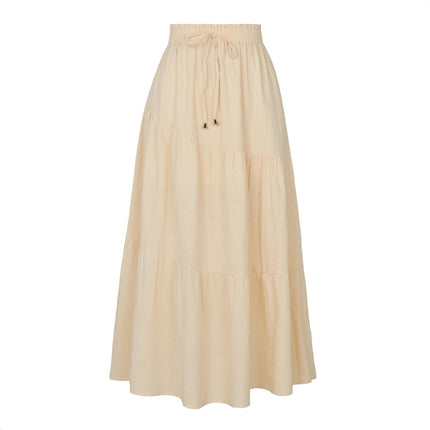 Women's cotton and linen pleated ruffle hem long skirt