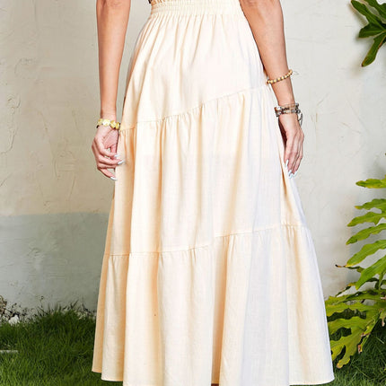 Women's cotton and linen pleated ruffle hem long skirt