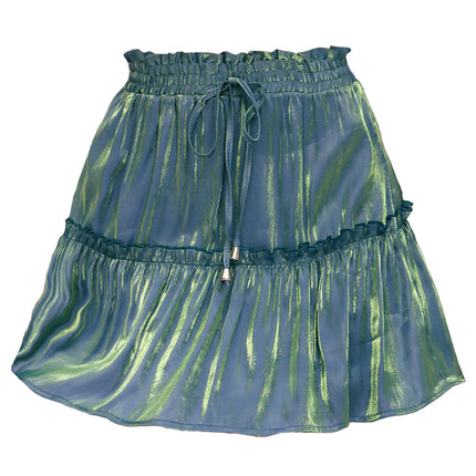 Women's High Waist Drawstring Ruffle Boho A Line Mini Skirt