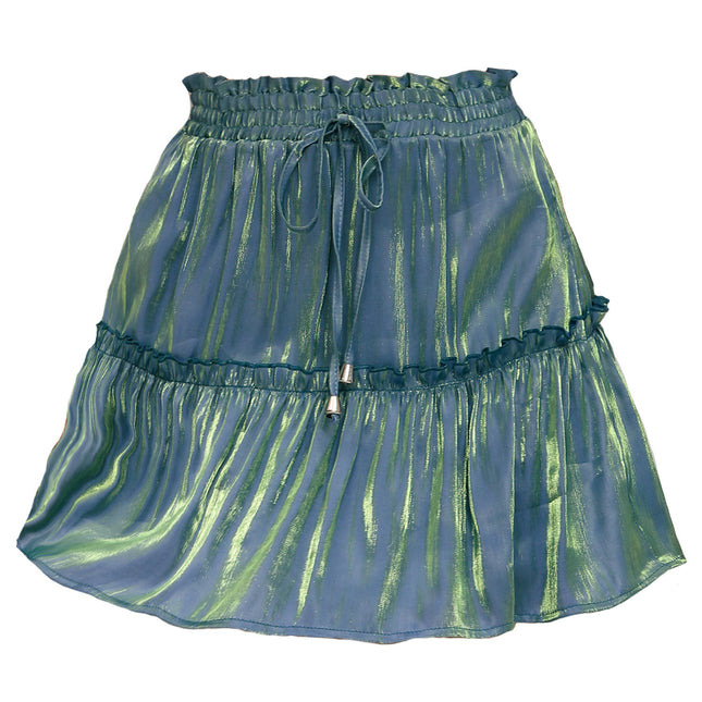 Women's High Waist Drawstring Ruffle Boho A Line Mini Skirt