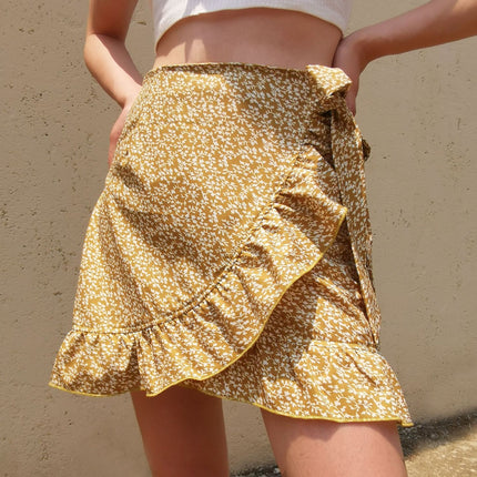 Women's Summer Wrap Floral High Waist Ruffle Short Mini Skirts