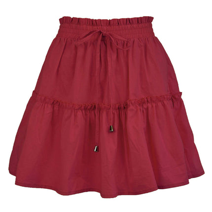 Women's High Waist Drawstring Ruffle Boho A Line Mini Skirt