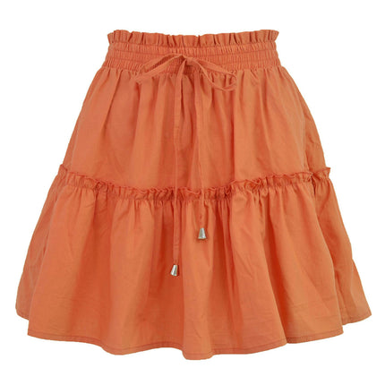 Women's High Waist Drawstring Ruffle Boho A Line Mini Skirt