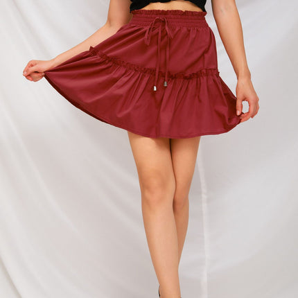 Women's High Waist Drawstring Ruffle Boho A Line Mini Skirt