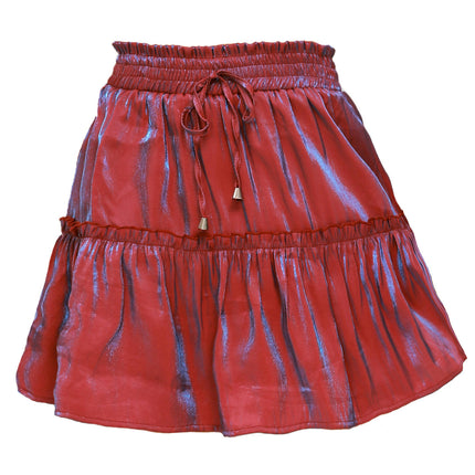 Women's High Waist Drawstring Ruffle Boho A Line Mini Skirt