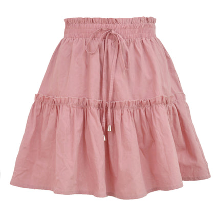 Women's High Waist Drawstring Ruffle Boho A Line Mini Skirt