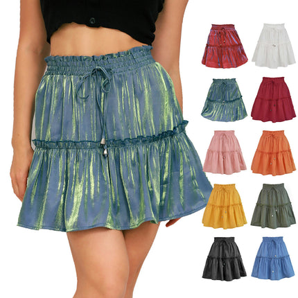 Women's High Waist Drawstring Ruffle Boho A Line Mini Skirt