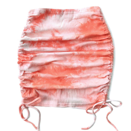 Women's High Waist Ribbed Side Drawstring Stretchy Mini Short Skirt