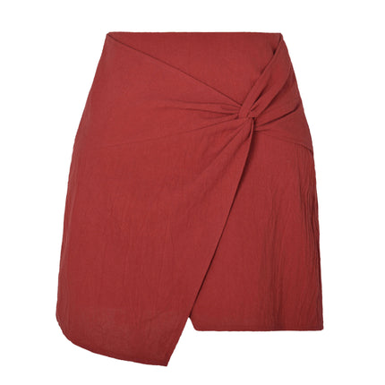 Women's Solid High Waist Twist-Front Mini A-Line Short Skirt