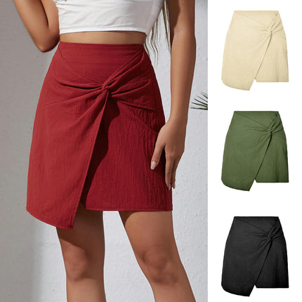 Women's Solid High Waist Twist-Front Mini A-Line Short Skirt