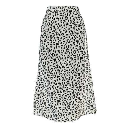 Women's Print Side Split High Waist Zipper Midi Skirt
