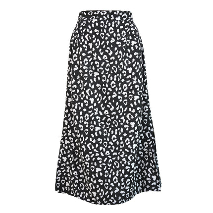 Women's Print Side Split High Waist Zipper Midi Skirt