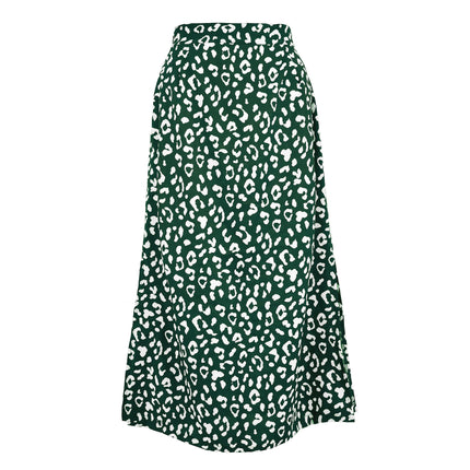 Women's Print Side Split High Waist Zipper Midi Skirt