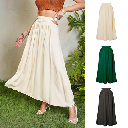 Women's Elastic High Waist A Line Swing Beach Maxi Skirt