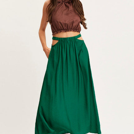 Women's Elastic High Waist A Line Swing Beach Maxi Skirt