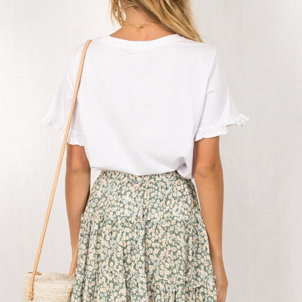 Women's Summer Cute High Waist Ruffle Skirt Print Swing Beach Mini Skirt 1