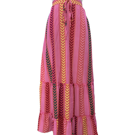 Women Print Long Skirts Summer Beach High Waisted Ruffle Maxi Skirts