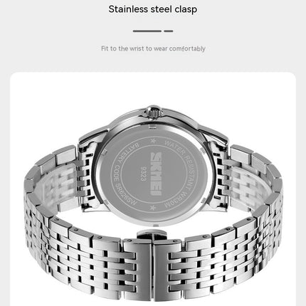 Men's Waterproof Analog Quartz Business Watch with Day Date and Stainless Steel Band