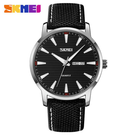 Men's Watches with Day and Date, Leather Band Waterproof Quartz Analog Watches