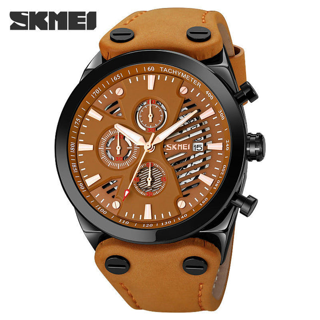 Men's Watches Leather Wristwatch with Waterproof Date Analog Quartz Sport Watches