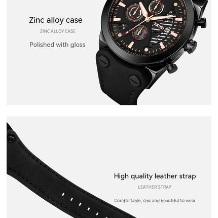 Men's Watches Leather Wristwatch with Waterproof Date Analog Quartz Sport Watches