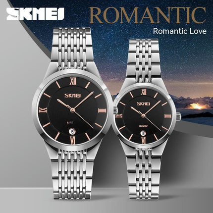 Couple Watches Stainless Steel Watches Men and Women Quartz Date Wrist Watches