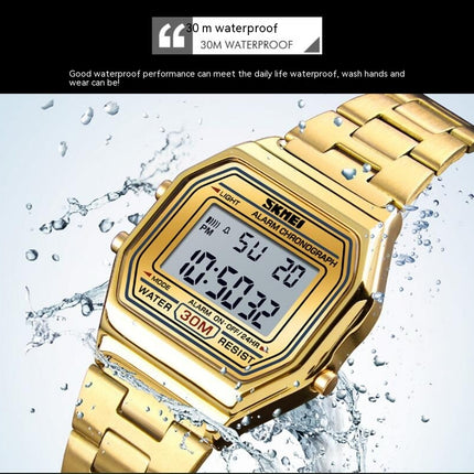 Digital Sports Watch Women's Waterproof Stainless Steel Square LED Back Light Wristwatch
