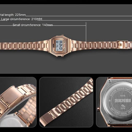 Digital Sports Watch Women's Waterproof Stainless Steel Square LED Back Light Wristwatch