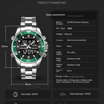Men's Analog Digital Watches Stainless Steel Back Light Waterproof Watch