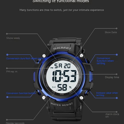 Men Sports LED Screen Digital Watches Waterproof Luminous Stopwatch Alarm Watch