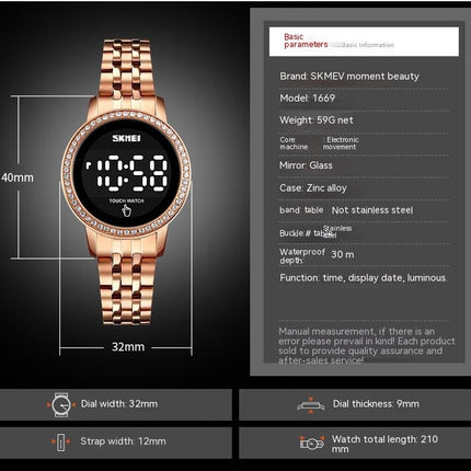 Women's Digital LED Waterproof Casual Stainless Steel Wrist Watch