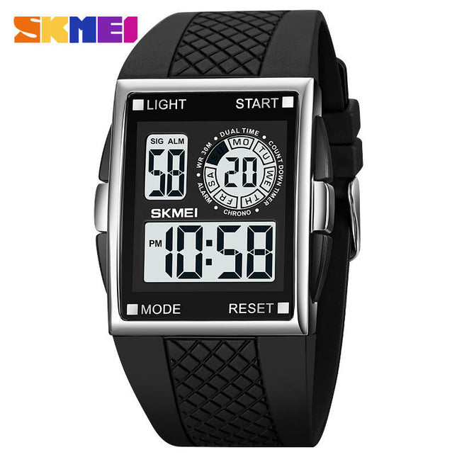 Men's Digital Sport Watch Large Face Square Waterproof Stopwatch Alarm Watch