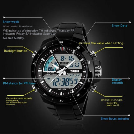 Men's Analog Digital Sports Watches Multifunctional Waterproof LED Watch