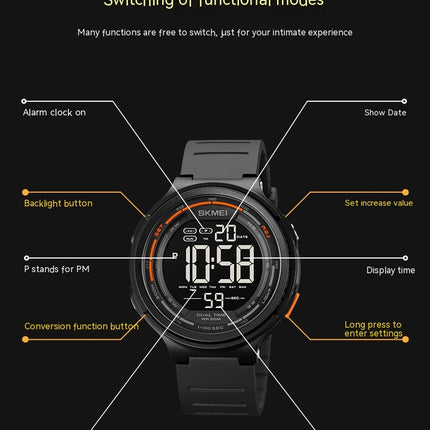 Men's Digital Sports Multifunctional Watch Waterproof Stopwatch Alarm Watch