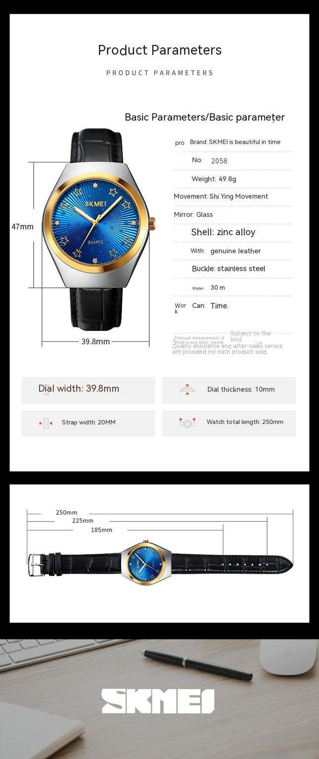 Men's Watches Analog Quartz Watch Waterproof Wrist Watch with Leather Band for Men