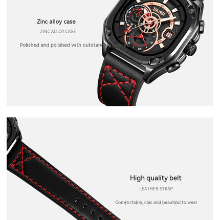 Watches for Men Quartz Multifunctional Leather Watch Waterproof Square Wrist Watch