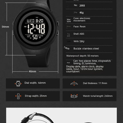 Men Digital Sports Watch Electronic Sport Watch Multi-Function Waterproof Watch
