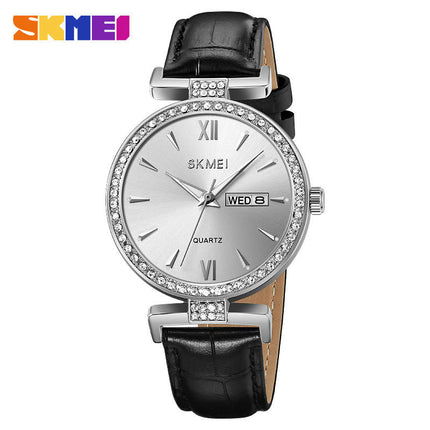 Watches for Women Diamond with Date Leather Analog Waterproof Wrist Watch