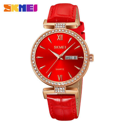 Watches for Women Diamond with Date Leather Analog Waterproof Wrist Watch