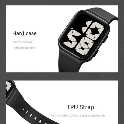 Men Women Sports LED Digital Waterproof PU Strap Square Electronic Couple Watch