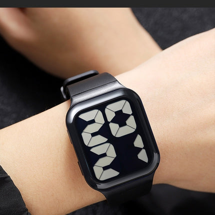 Men Women Sports LED Digital Waterproof PU Strap Square Electronic Couple Watch
