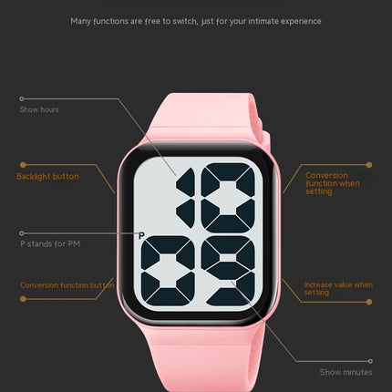 Men Women Sports LED Digital Waterproof PU Strap Square Electronic Couple Watch