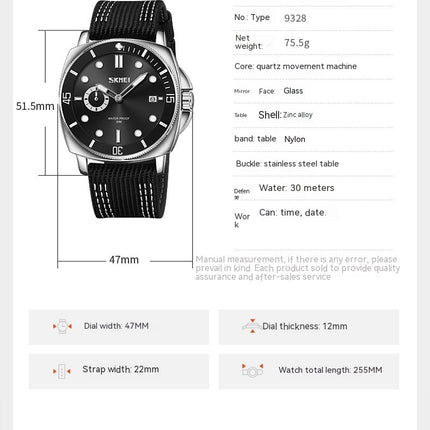 Men's Watches Nylon Strap Luminous Analog Quartz Waterproof Watches for Men