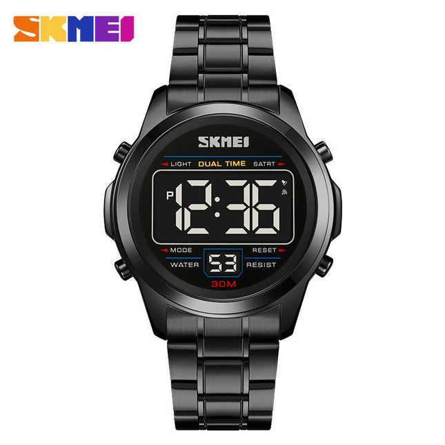 Men's Digital Sports Watch Outdoor Stainless Steel Band LED Back Light Wristwatch
