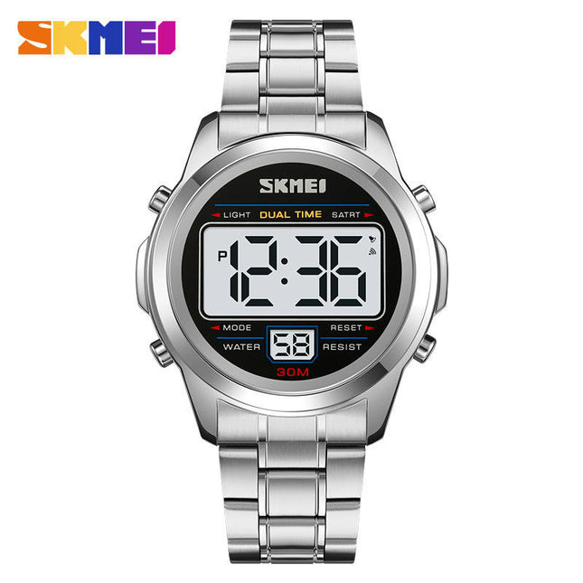 Men's Digital Sports Watch Outdoor Stainless Steel Band LED Back Light Wristwatch