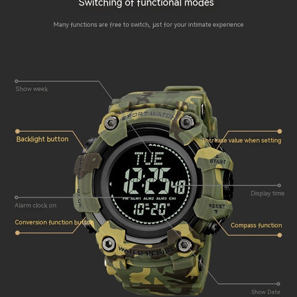Men's Sports Electronic Watch, Multifunctional Waterproof LED Wristwatch with Stopwatch