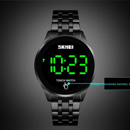 Touch Screen Digital LED Waterproof Men Sport Casual Stainless Steel Wrist Watch